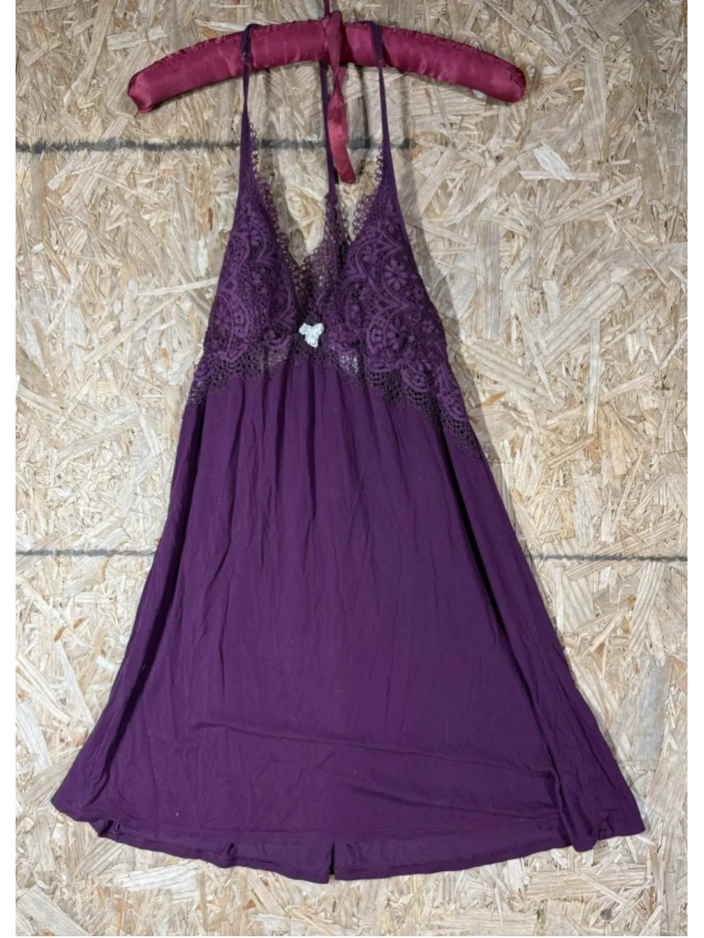 Victoria’s Secret Purple Lace Mesh Halter Babydoll Chemise Lingerie M